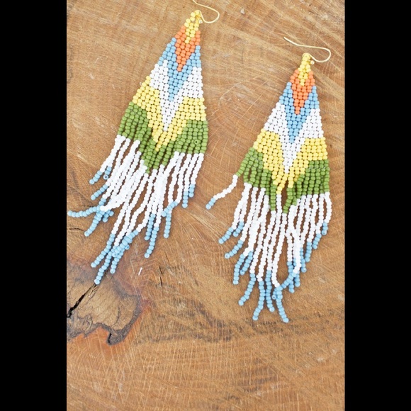 Aztec Beaded Jewelry - New Western Aztec Earrings Seed Bead Drop Dangle